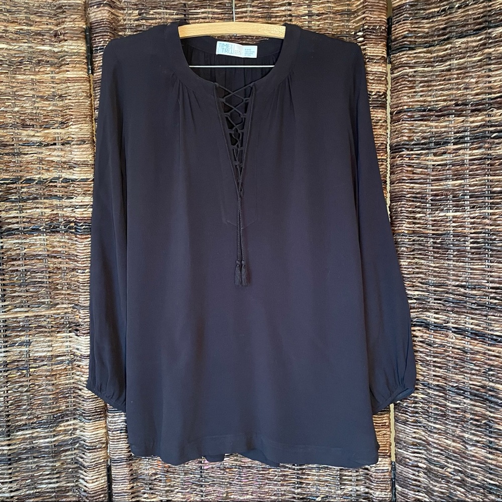 Boho peasant top. Black, Small.